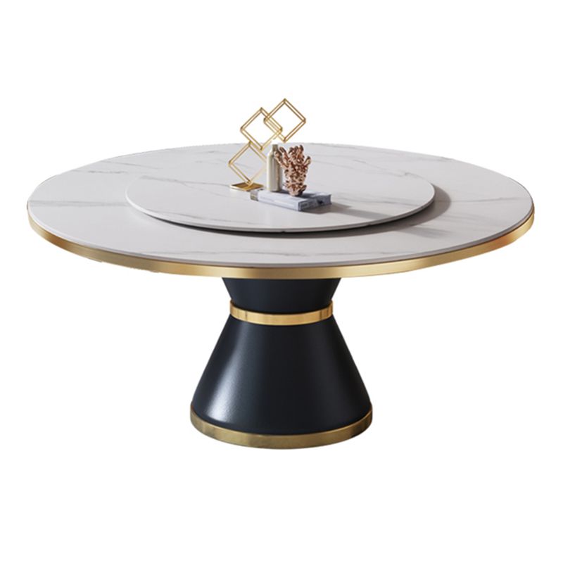 Contemporary Sintered Stone Dining Table Round Table with Metallic Base