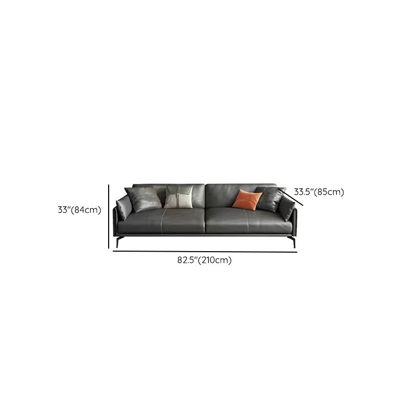 Gray Leather Sofa with Four Legs Contemporary Living Room Seating