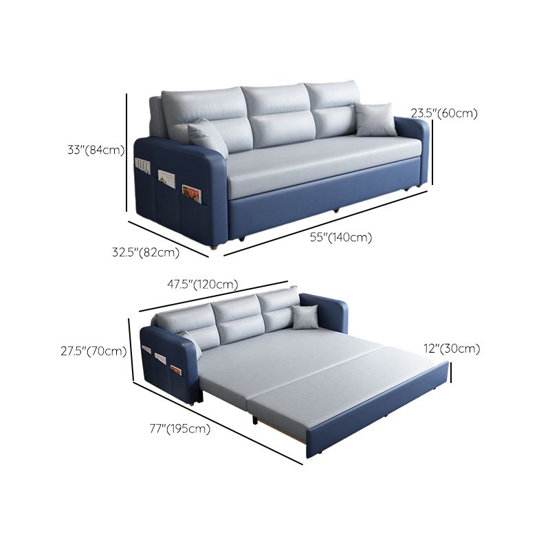 Faux leather Sofa Bed Square Arm Sleeper Sofa, 32.28" Wide in Blu