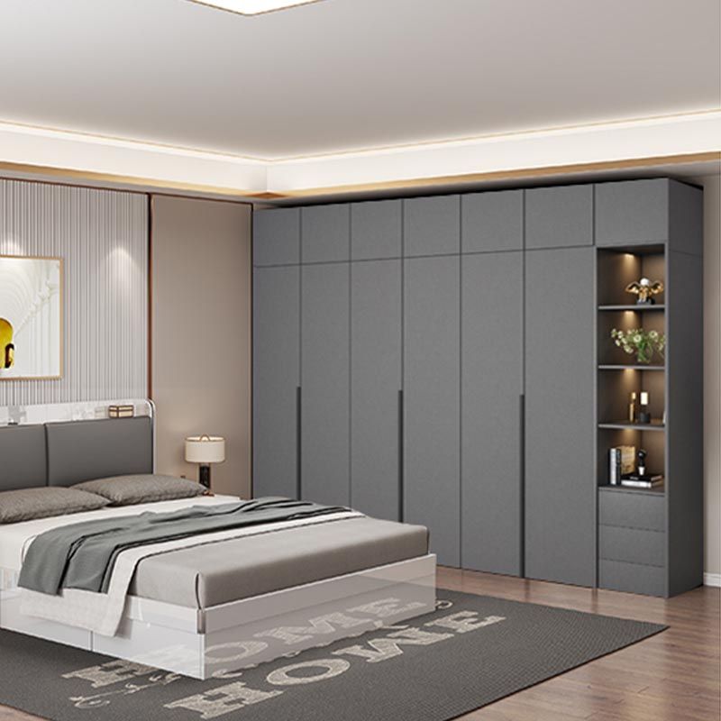 Modern Gray Storage Cabinet with Hinged Doors Faux Wood Cabinet for Bedroom