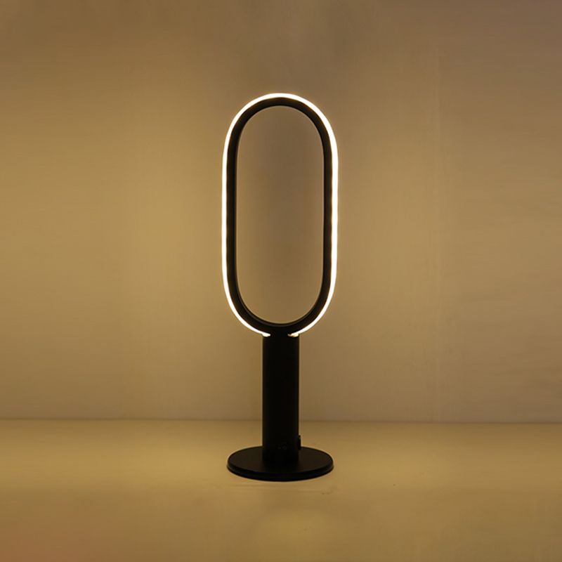 1 Light Oval Nightstand Lamp Contemporary Metal Nightstand Lamps for Club in Black