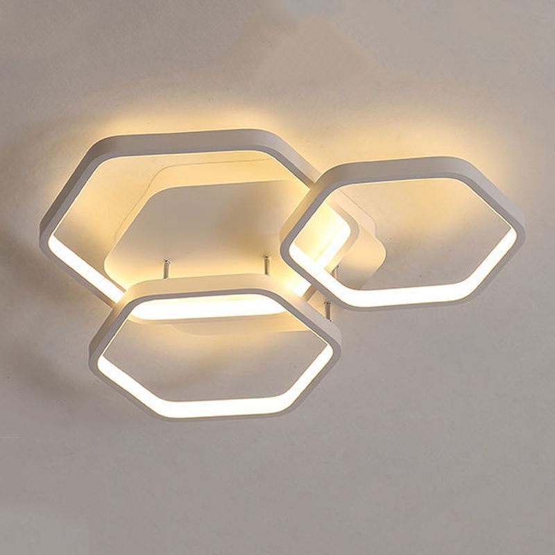 Modern Hexagon Flush Light Fixture Metal Flush Mount Ceiling Light in White