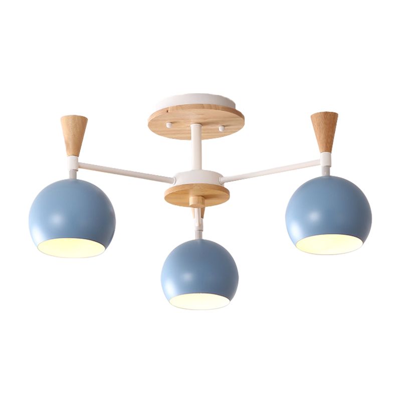 Macaron 3/6/8-Light Ceiling Lamp with Acrylic Shade Pink/Yellow/Blue Dome Semi Flush Pendant