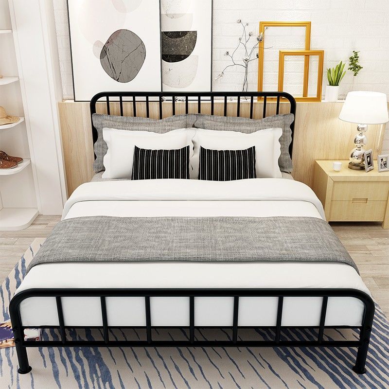 Modern Headboard Bed Rectangular Open-Frame Bed with Metal Legs