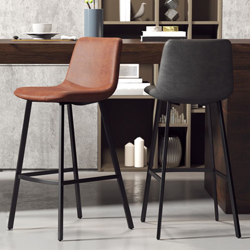 Contemporary Faux Leather Counter Stool Bucket Low Back Stool with Metal Legs
