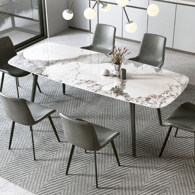 Matte Finish Stone Rectangular Dining Table 4 Legs Furniture with Steel Base