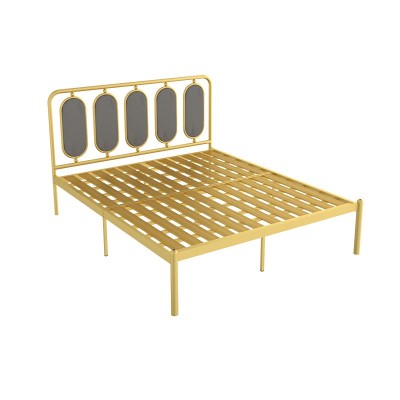 Glam Bed Frame Metallic Standard Bed with Upholstered Headboard