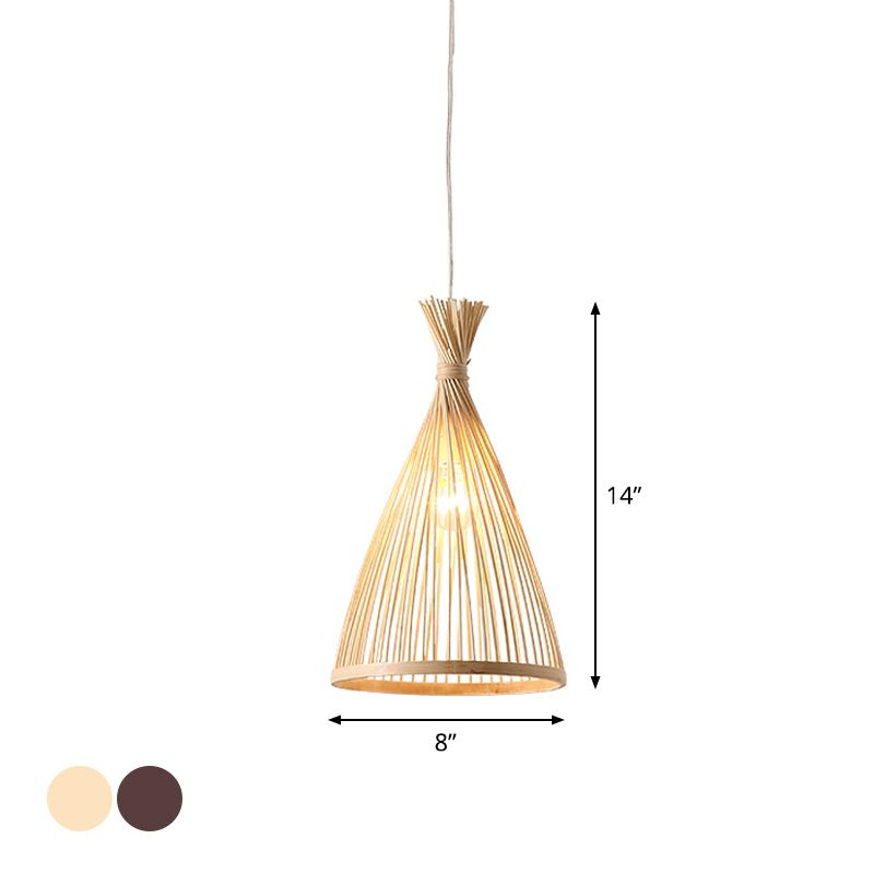 Trichter Restaurant Anhänger Leuchte Holzholz 1 Kopf 8 "/10"/12 "breite Deckenlampe im japanischen Stil in Beige/Kaffee