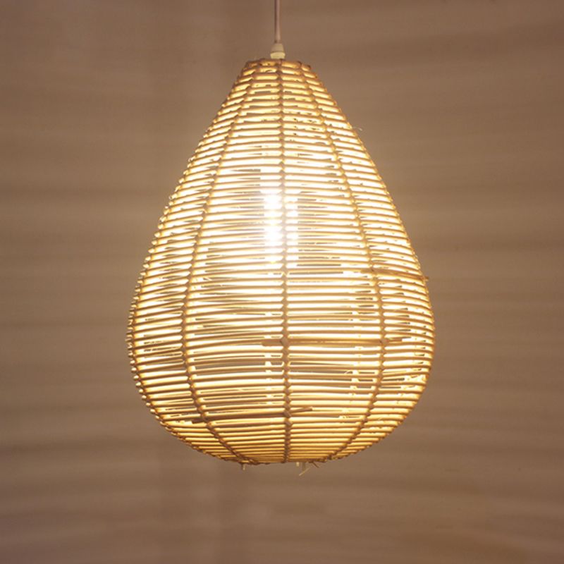 Raindrop Kitchen Ceiling Pendant Bamboo 1 Bulb Asian Style Hanging Lamp Kit in Wood