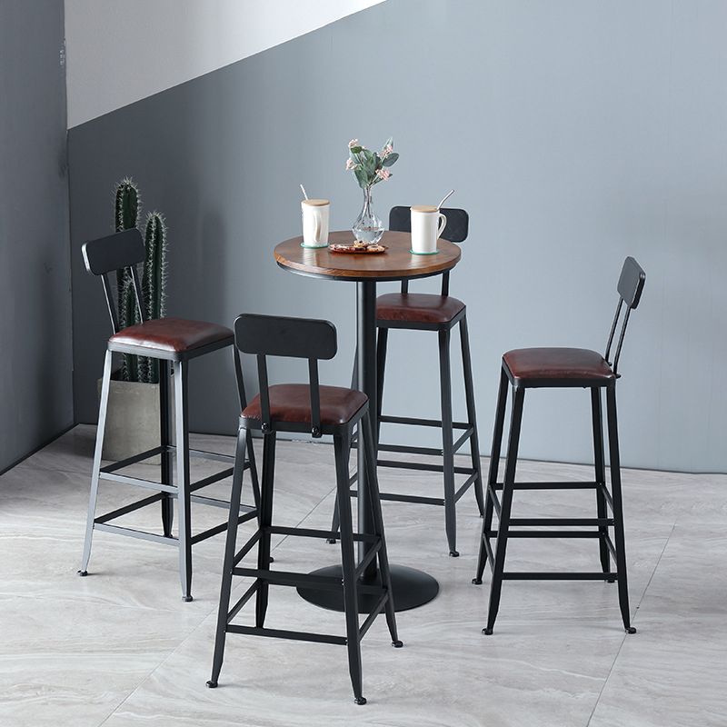 Industrial Metal Base Bar Table Black Iron Solid Wood Patio Bar Table