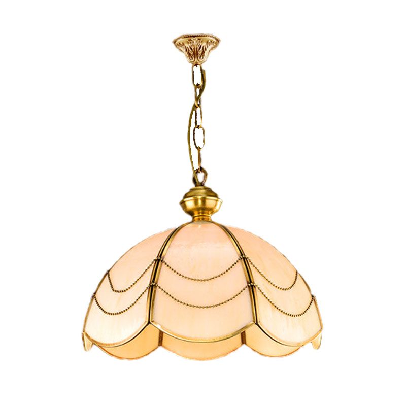 Scalloped White Glass Chandelier Light Colonialist 3 Bulbs Dining Room Pendant Lamp