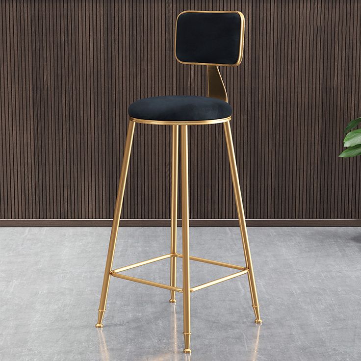 Glam Velvet Bar and Counter Stool Round Stool with 4 Gold Legs
