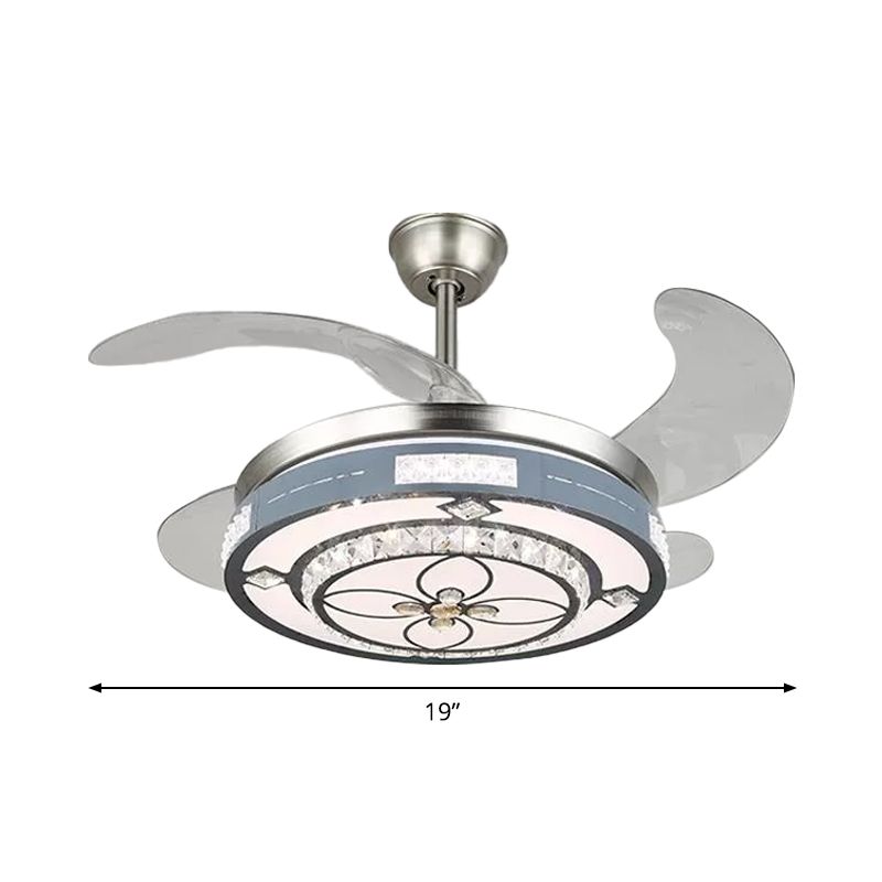 Runde Hanging Lüfterlampenlampe Moderne Kristall 19 "breites LED Silber Semi Flush Mount Light, 4 Klingen