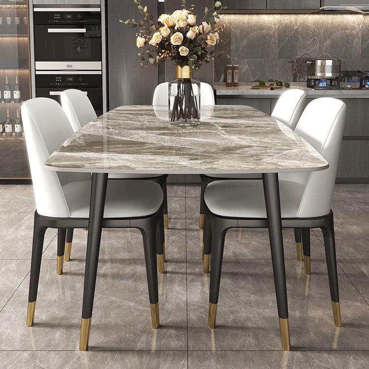 Modern Rectangle Dining Table Sintered Stone Top Ash Base Table with 4 Legs