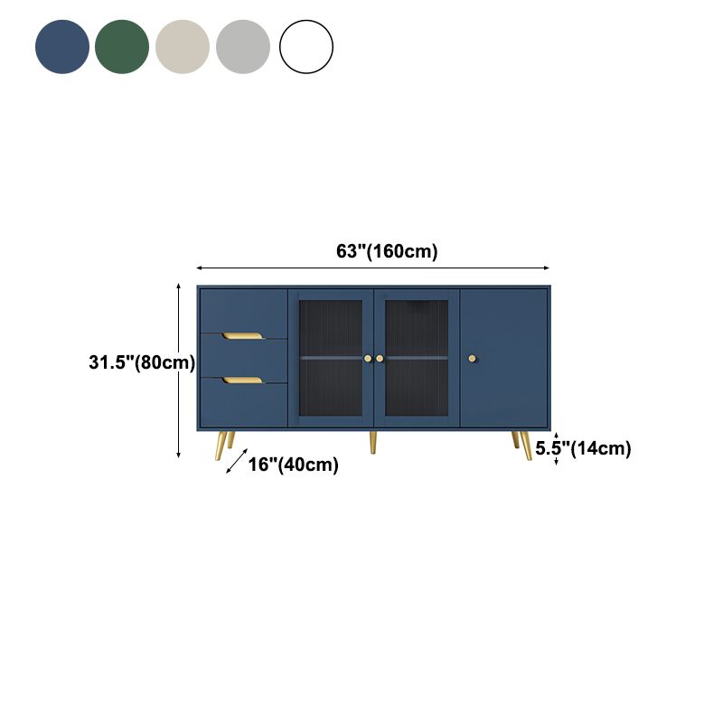 3-Drawer Engineered Wood Sideboard Modern Glass Doors Cabinets Credenza for Living Room
