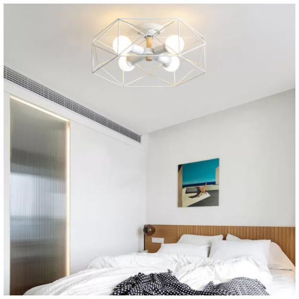 Industrial Cage Drum Semi Flush Mount Ceiling Light Metal Semi Flush Mount for Dining Room