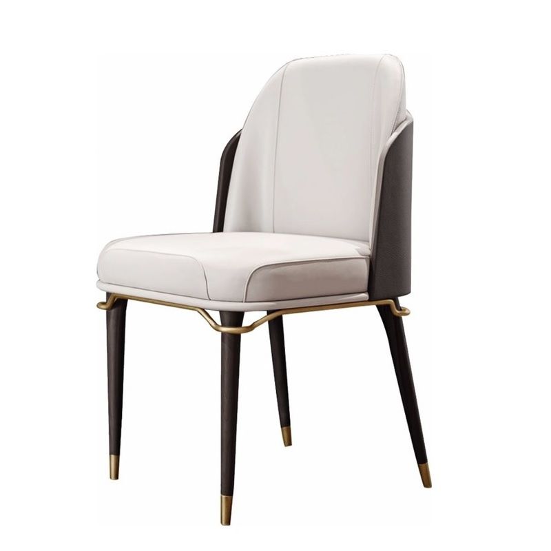 Sillas de comedor de cuero de estilo escandinavo, silla con respaldo sólido sin brazos y patas de madera