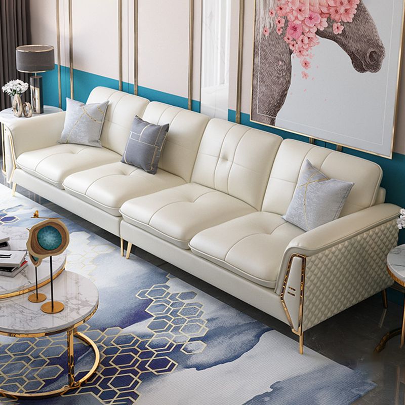 Contemporary Genuine Leather Cushions Sofa 36.61"High Pillow Top Arm Sofa,White