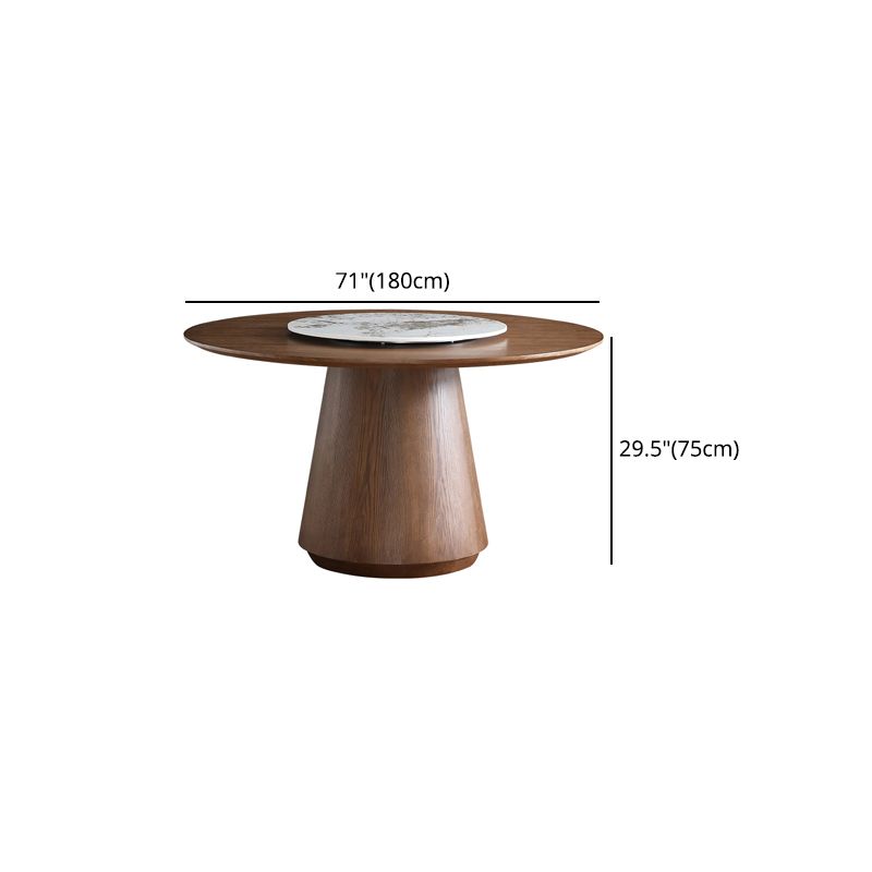 Round Brown Sintered Stone Dining Table Modern Convertible Furniture with Pedestal Base