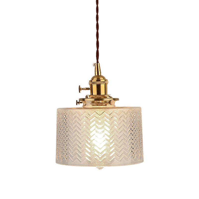 Cylinder Pendant Light Fixture Industrial Rippled Glass Hanging Pendant Lights for Bar
