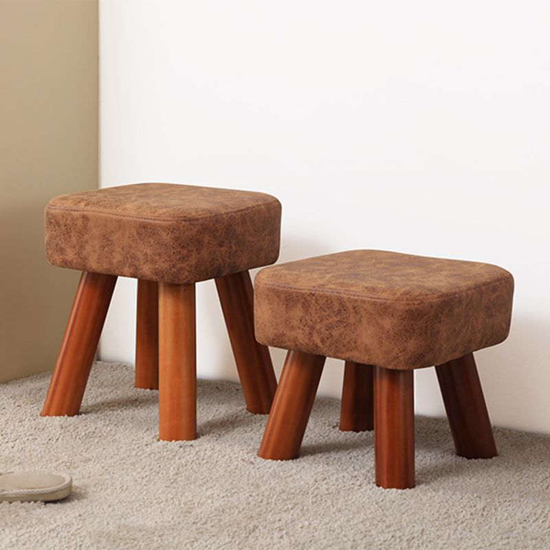 Stain Resistant Square Ottoman Solid Color Leather Standard for Living Room