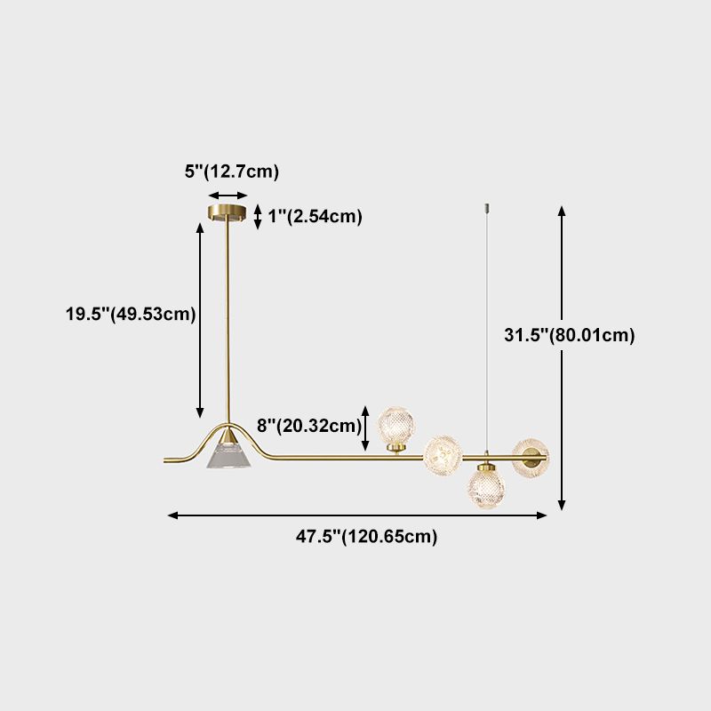 Gold Island Lights Modern Multi-Head Geometry Restaurant Hanging Lamps with Glass Shade