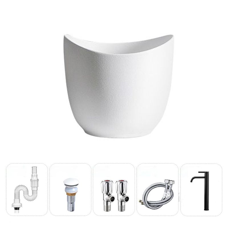 Modern Vessel Sink Round Porcelain with Pop-Up Drain Vessel Bathroom Sink