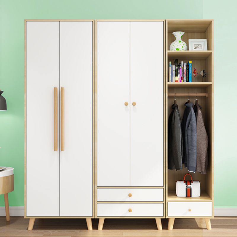 Bedroom Hinged Door Wardrobe with Wooden Legs Modern Cabinet with Clothes Rail