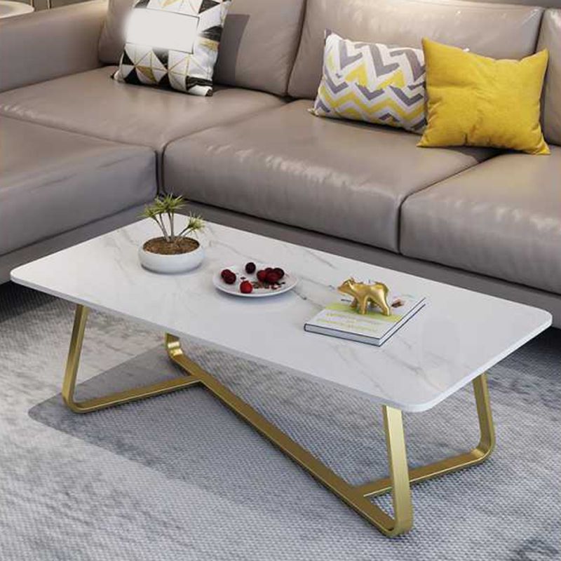 Cross Legs Stone Top Cocktail Table, 15.75" H Rectangular Coffee Table