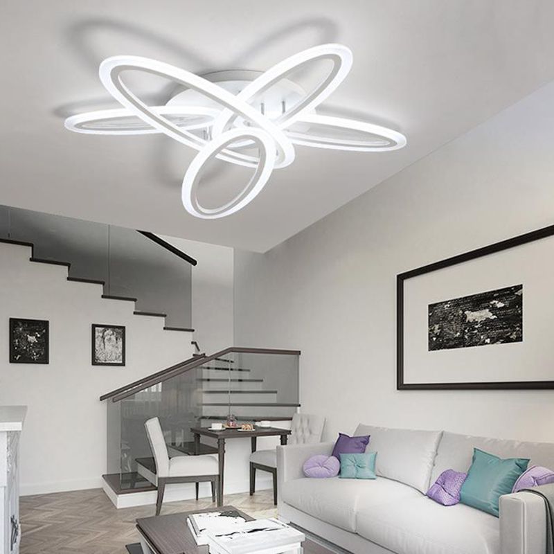 Oval Semi Flush Light Simple Acrylic 31.5"/47" Wide 3/5 Bulbs White Ceiling Mounted Fixture in Warm/White Light