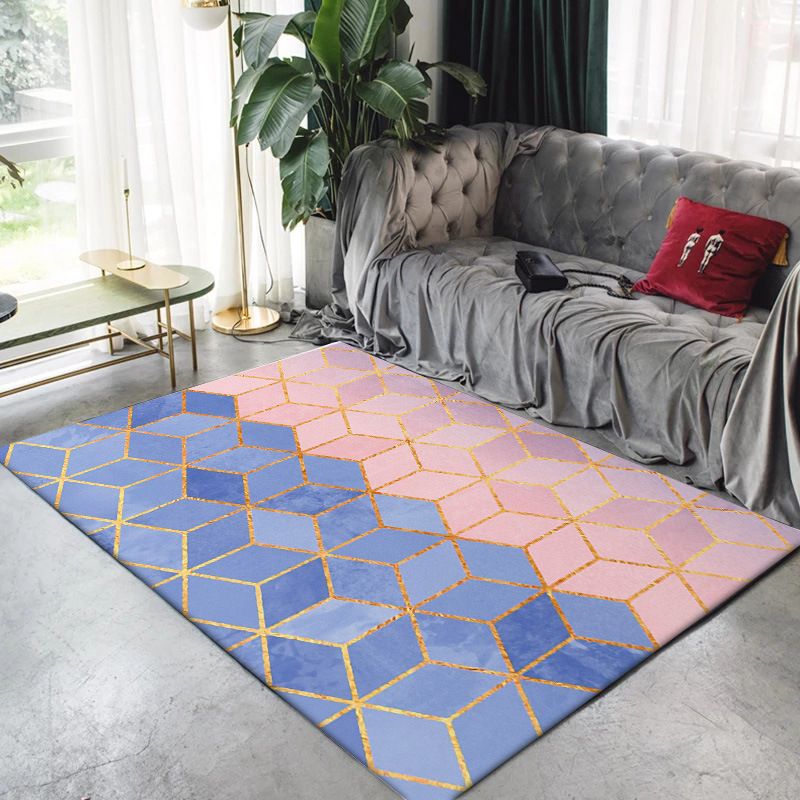 Multicolor Bedroom Rug Modernist Geometric Pattern Rug Polyester Anti-Slip Backing Washable Area Rug