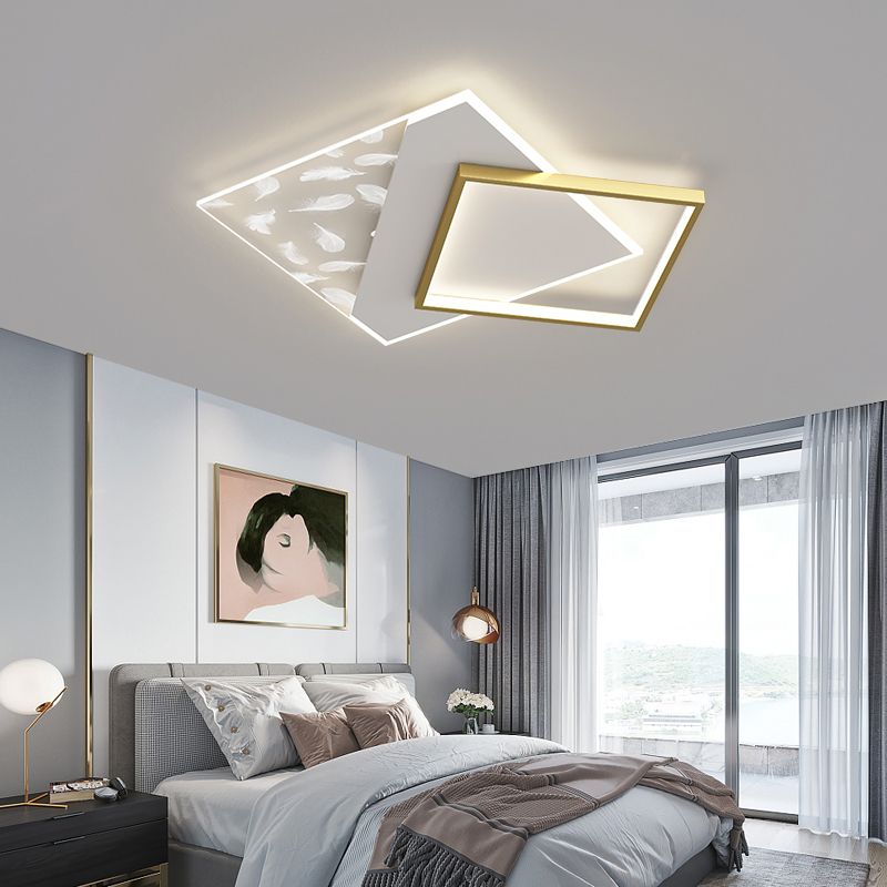 Rectangular Acrylic Feather LED Ceiling Light in Modern Minimalist Style Wrought Iron Flush Mount for Interior Spaces