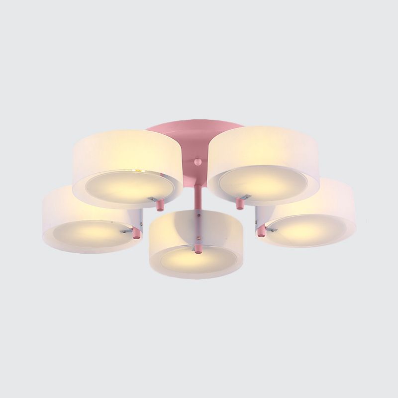 Witte Drum semi-inbouw plafondlamp Macaron Loft melkglazen plafondarmatuur voor studeerkamer