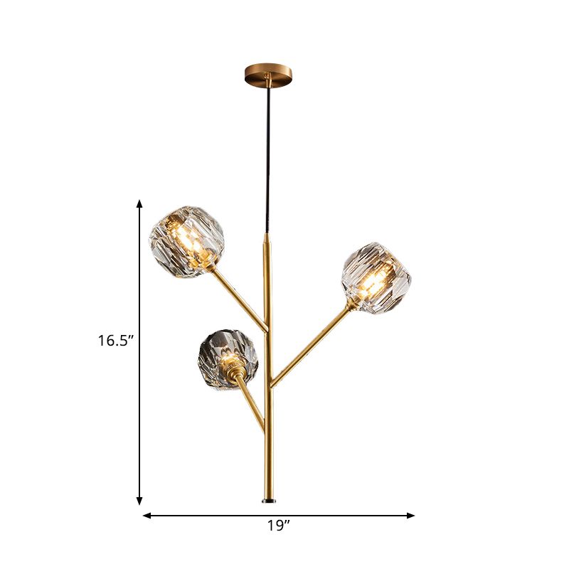 Branches Parlour Chandelier Modern Crystal Ball Shade 3/6 Heads Gold Suspension Lighting