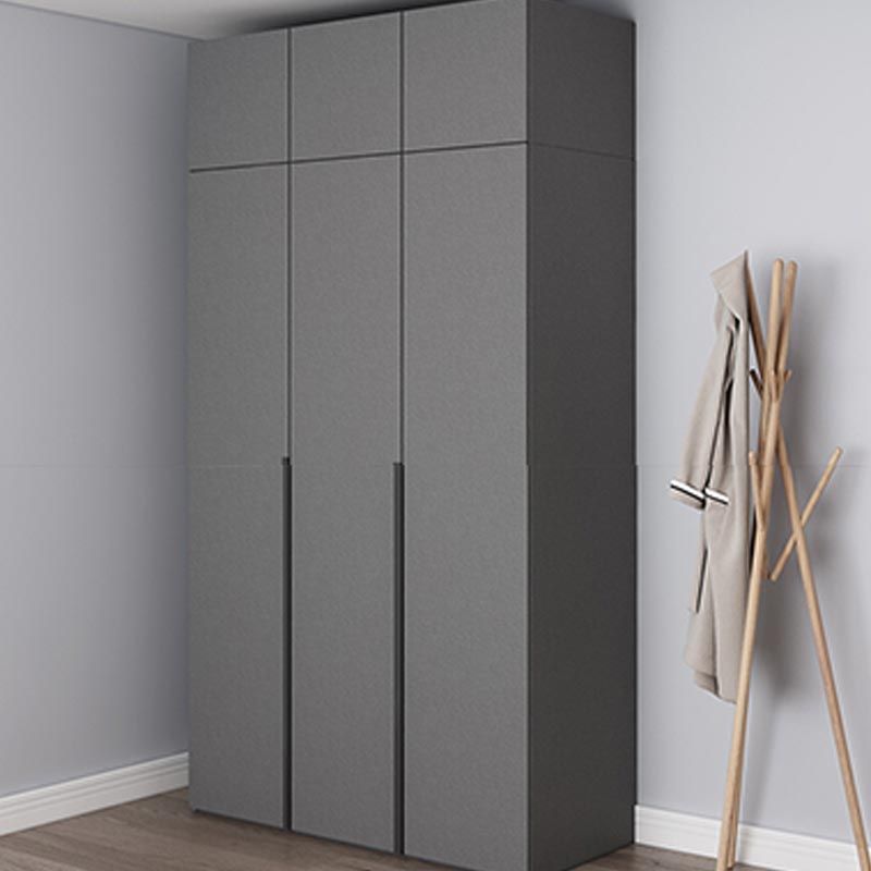 Modern Gray Storage Cabinet with Hinged Doors Faux Wood Cabinet for Bedroom
