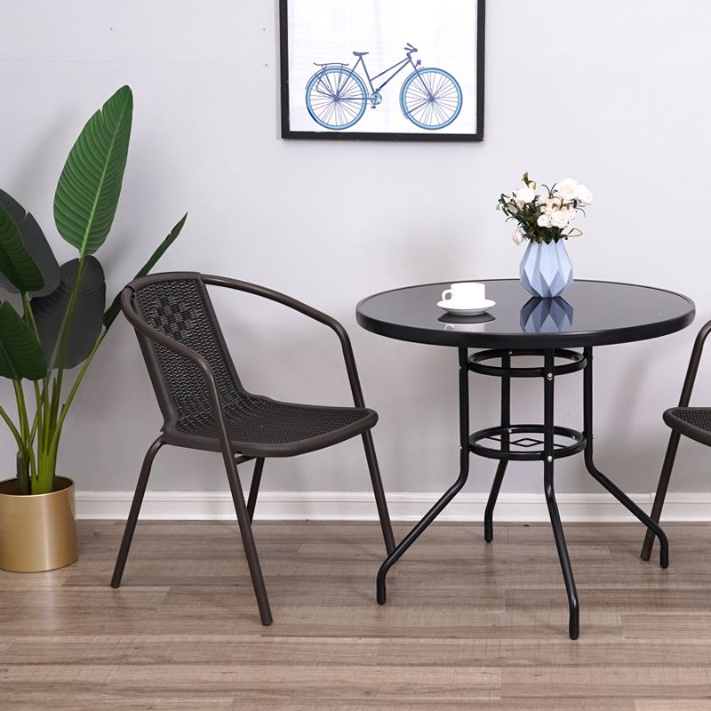 Water Resistant Bistro Table Industrial Glass Top Rust Resistant Table