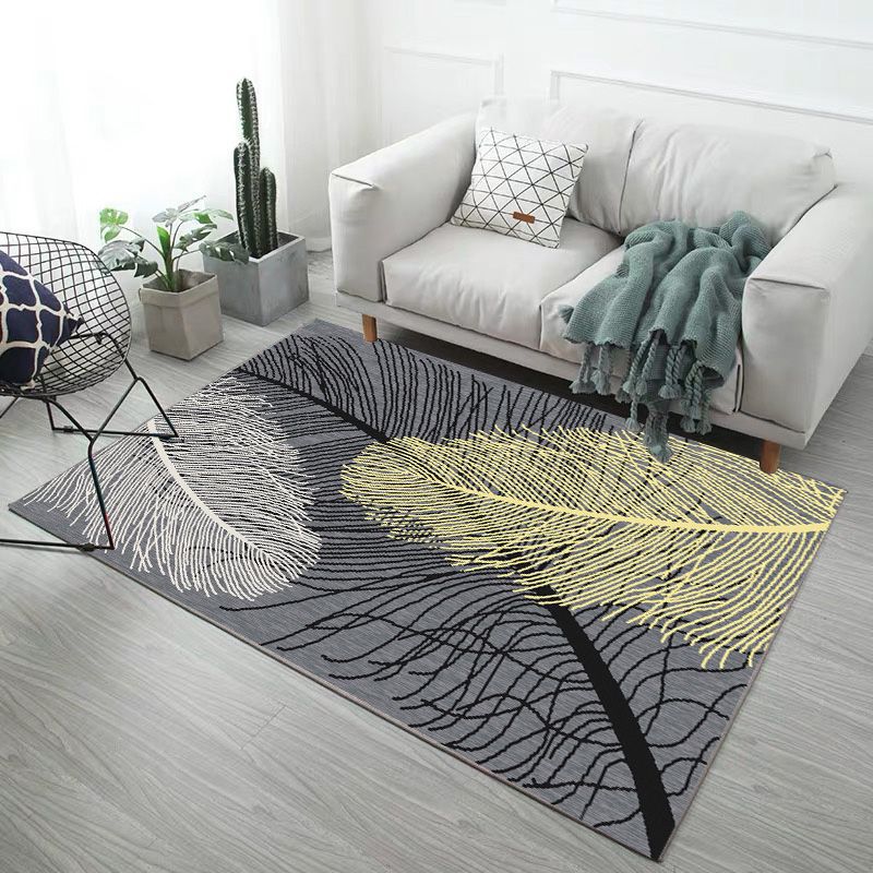Modern Living Room Area Rug Plant Pattern Polyester Area Carpet Stain Resistant Rug