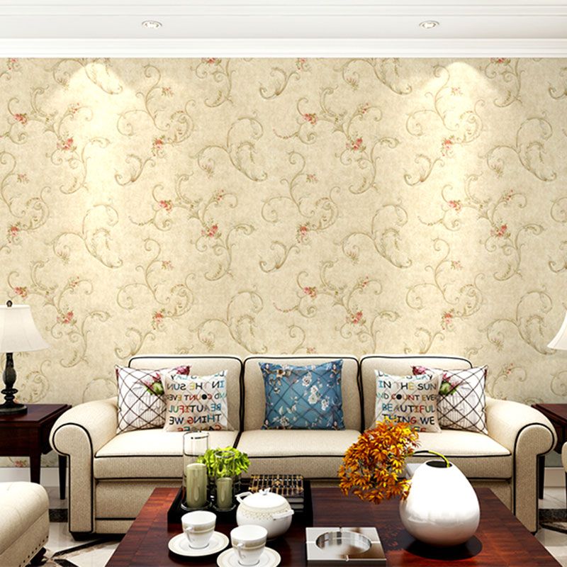 Rouleau de papier peint à fleurs entrelacées, revêtement mural pour décoration de chambre à coucher, feuilles de couleur naturelle, résistant à l'humidité