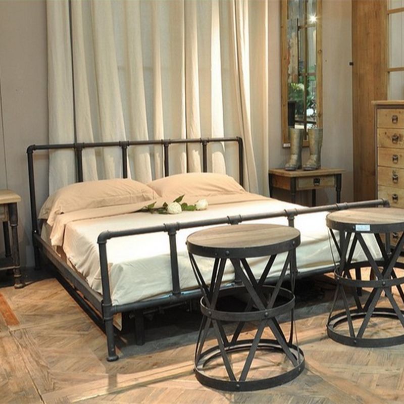 Slat Bed with Iron Frame Headboard and Metal Legs Tall Clearance