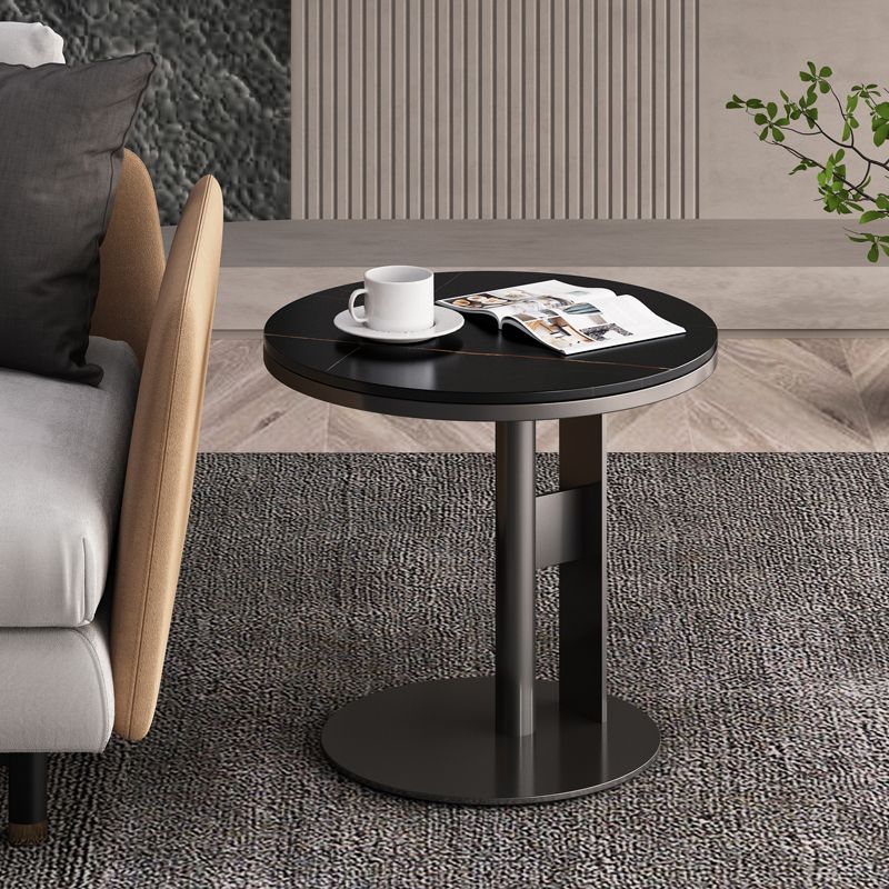 19.6" Tall Modern Round Slate Top Side Table Iron Abstract End Table