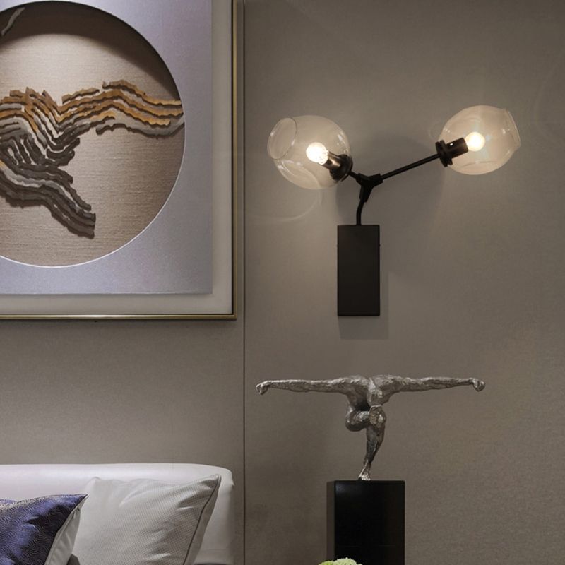 1/2 Light Wall Sconce Contemporary Black/Gold Wall Mount Lighting with Oval Amber/Gold/Clear Glass Shade