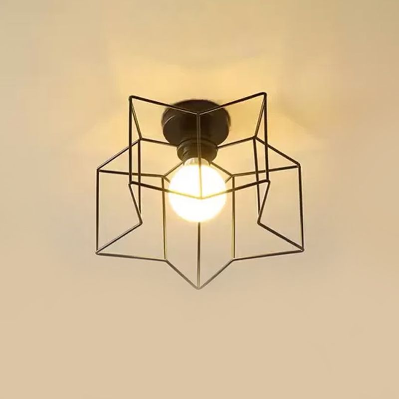 Metallic Star Frame Flush Mount Lamp Modernist 1 Light Close to Ceiling Light in Black/Gold