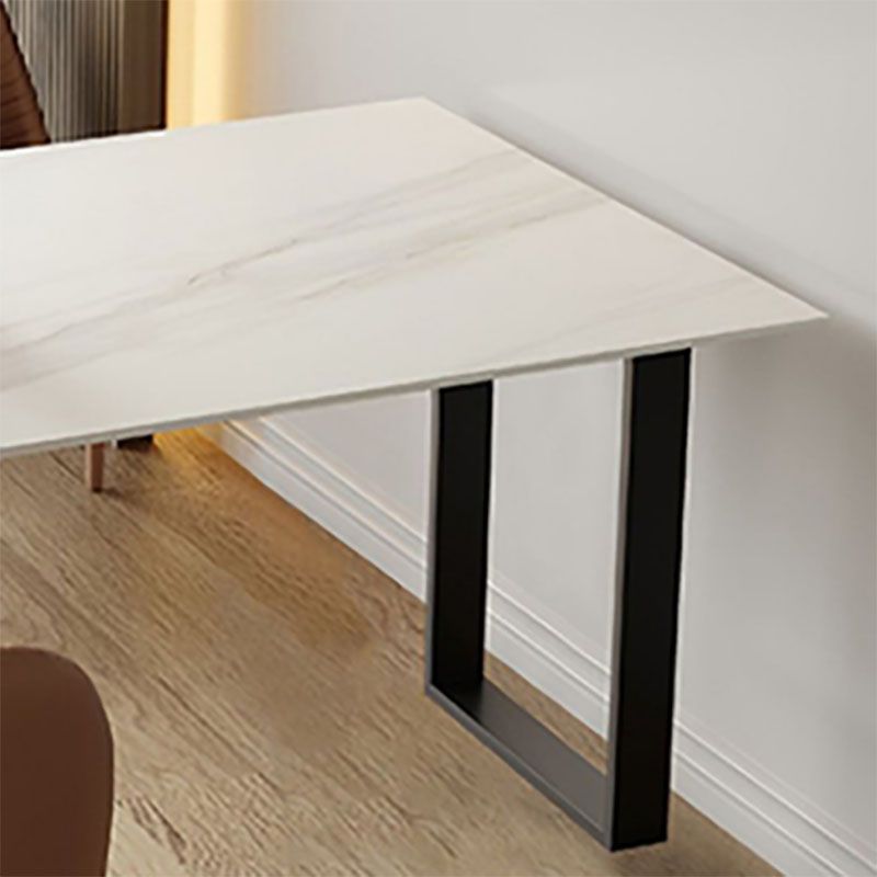 Irregular Shape White Table for Restaurant Sintered Stone Table with Double Pedestal