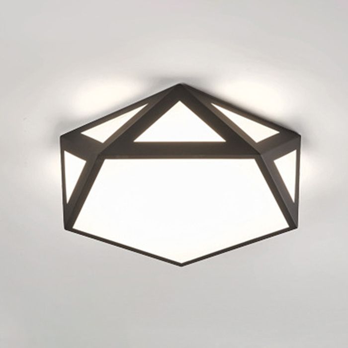 Plafonnier hexagonal en métal à montage encastré, luminaire LED simple à encastrer en noir