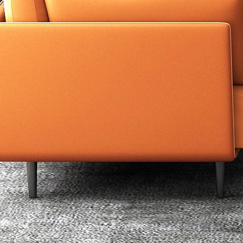 Faux Leather Orange Sofa Pillow Top Arm Sofa with Metal Legs