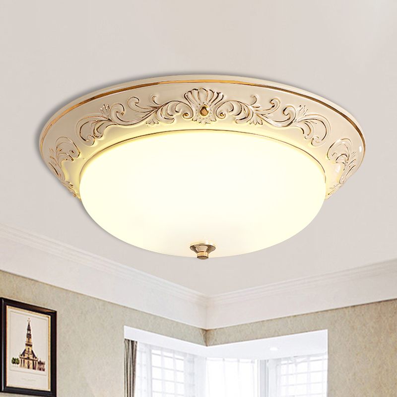 Oblong Bedroom Flush Mount Light Antiqued White Glass Yellow/Blue/Light Blue LED Flush Lamp, 12"/14.5"/17" Wide