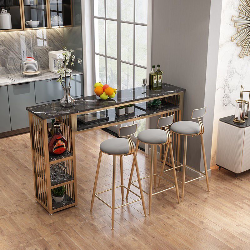 Contemporary Bistro Bar Desk Storage Indoor Double Pedestal Bistro Bar Table