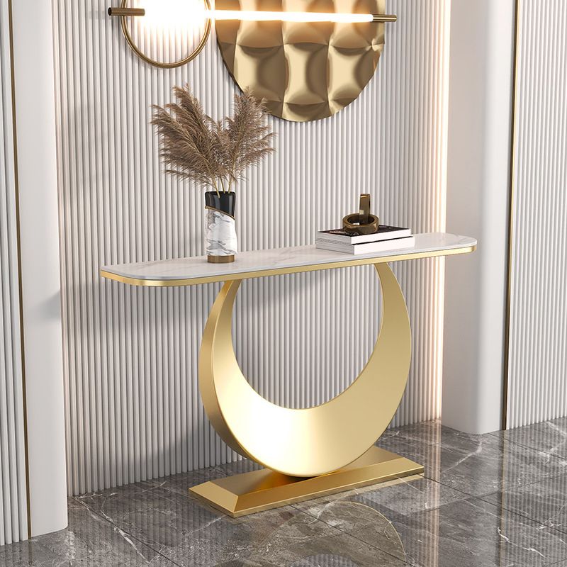 Glam Stone Console Table Stain Resistant Accent Table for Hall