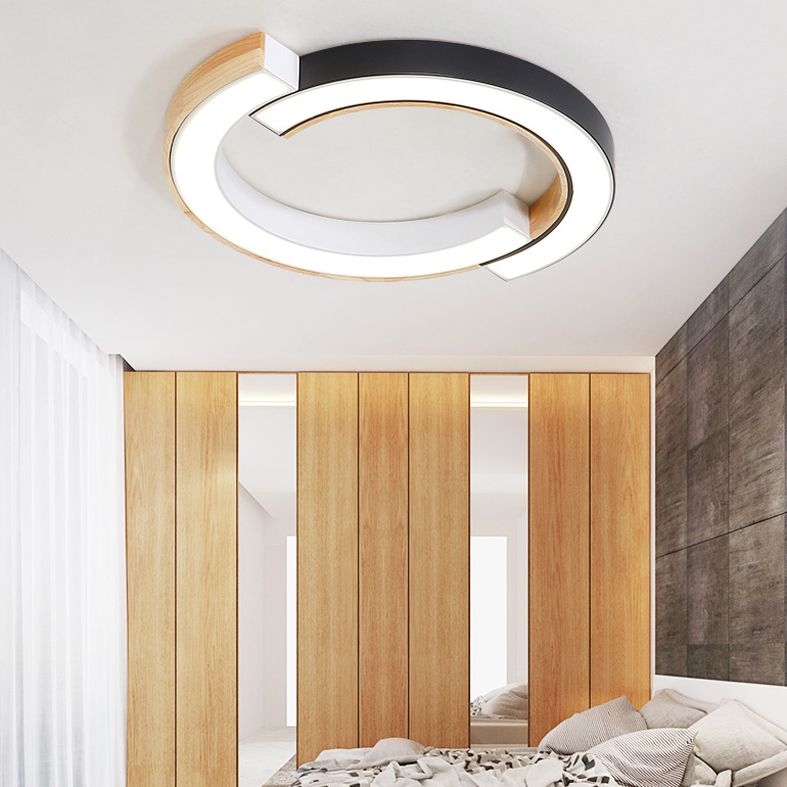 Luminaria de techo empalmada LED geométrica empotrada con arte de madera para sala de estar