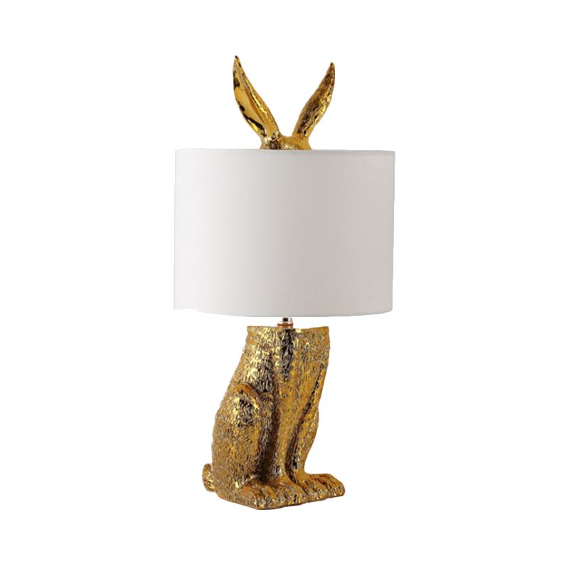 Table de lapin finition en or éclairage lampe de nuit en métal contemporaine de 1 tête avec ombre de tissu de tambour